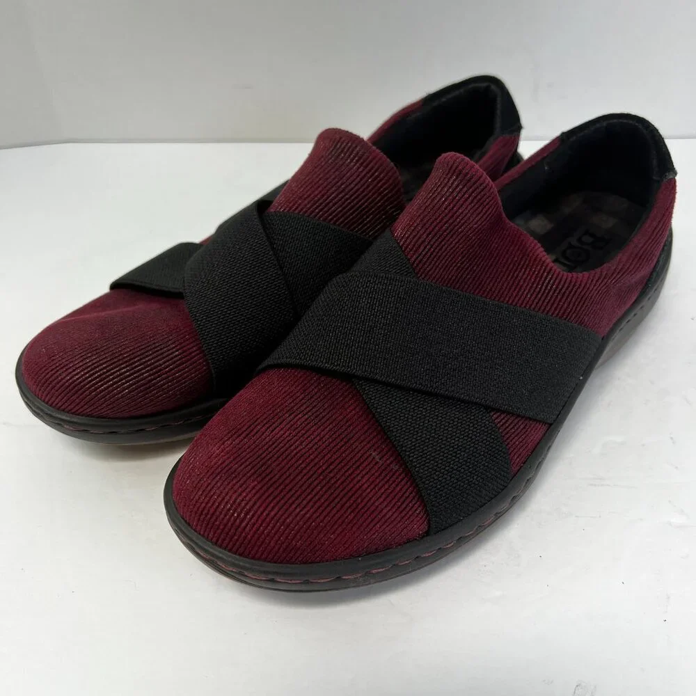 Born Womens 8‎ Banshee Slip On Casual Comfort Shoes Burgundy & Black Stretch